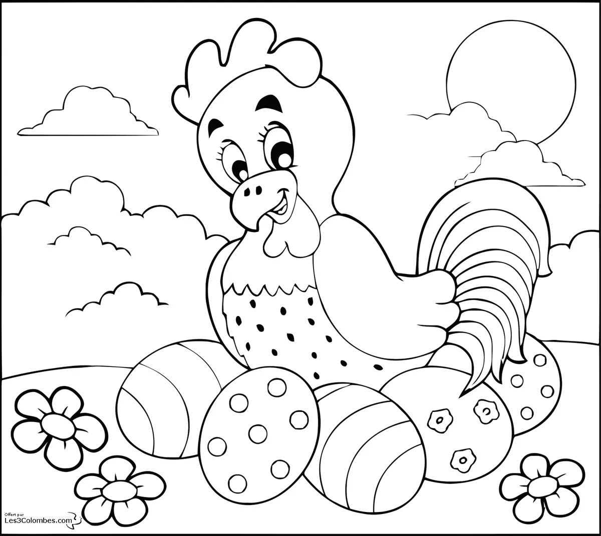 Coloriage Chasse aux œufs de Pâques - Pâques à imprimer