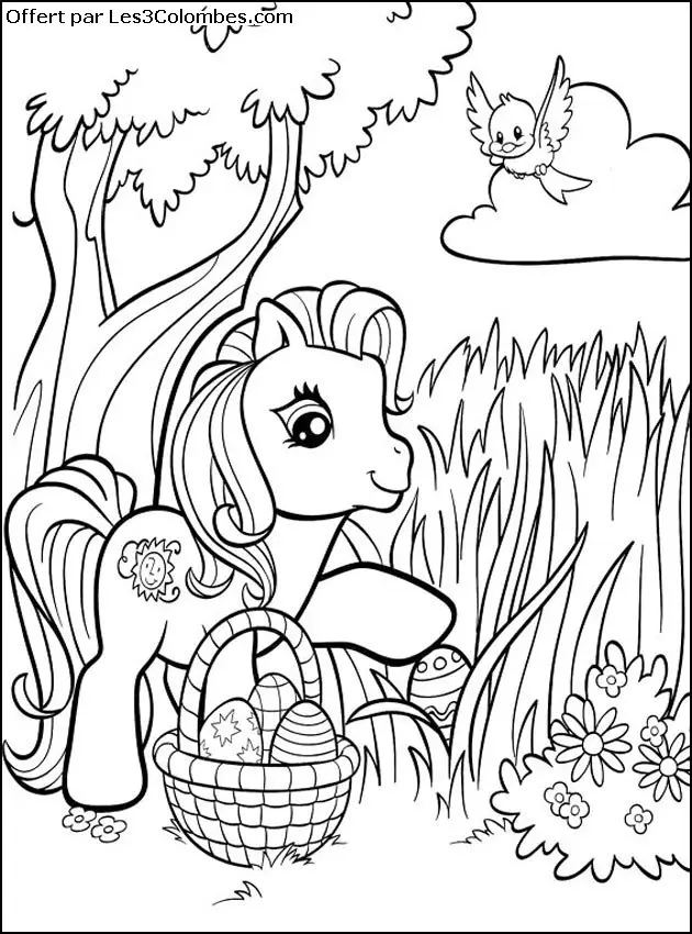 Coloriage Lapin de Pâques avec œufs colorés - Pâques à imprimer