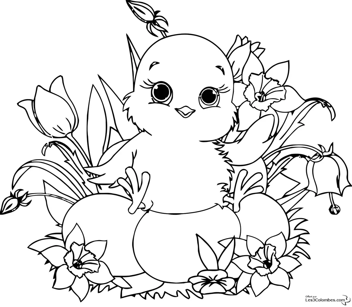 Coloriage Chasse aux œufs de Pâques au jardin - Pâques à imprimer
