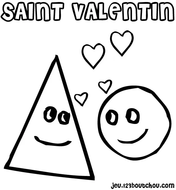 Coloriage Couple amoureux échangeant un cœur - Saint-Valentin à imprimer