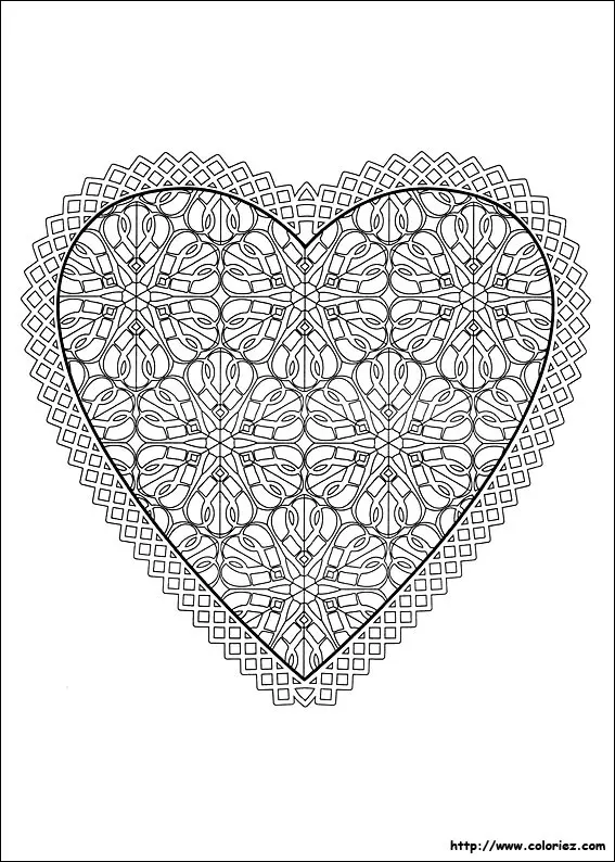 Coloriage Cœur enlacé avec fleurs de Saint-Valentin - Saint-Valentin à imprimer