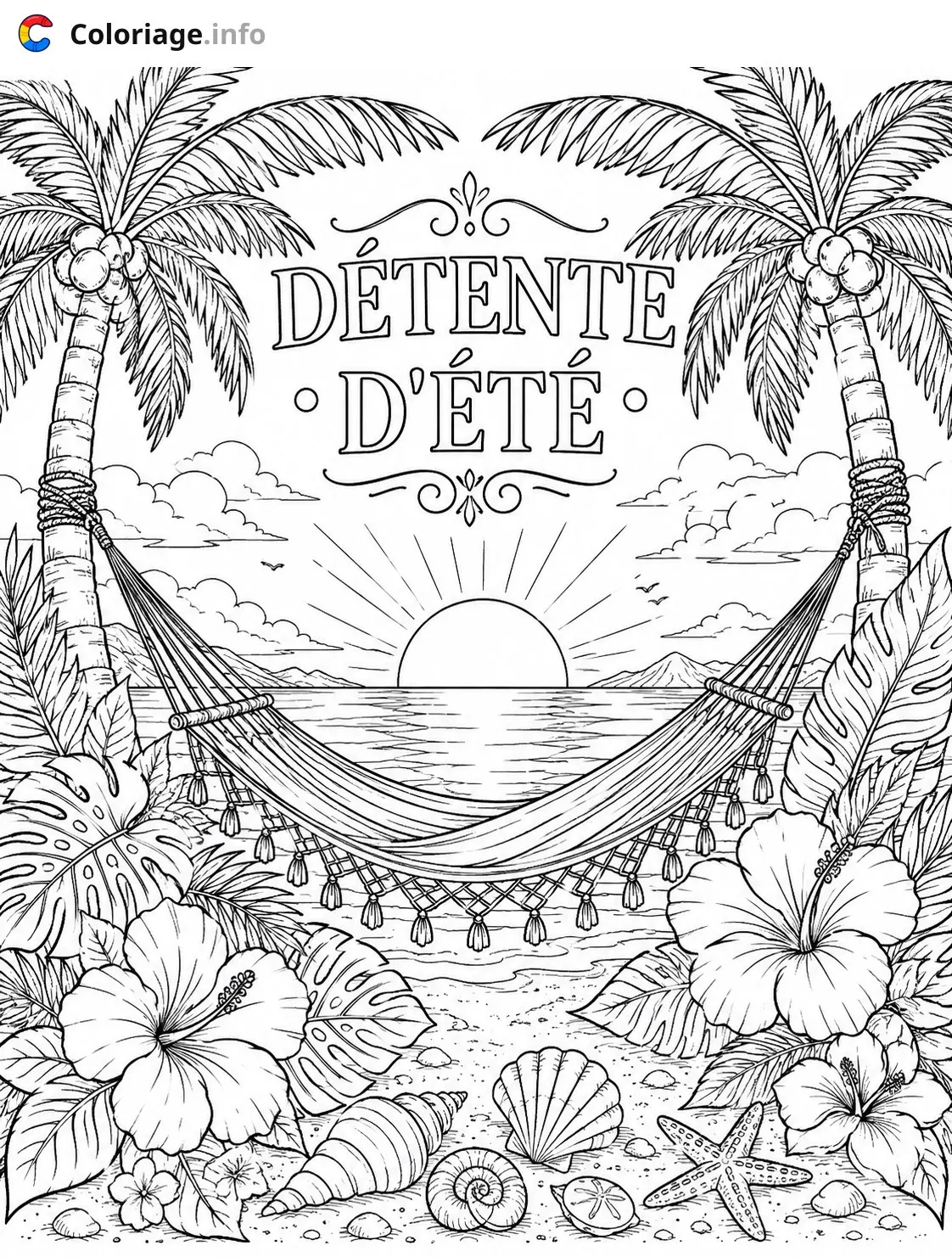 Coloriage Détente d'été à la plage - Été à imprimer