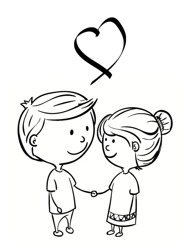 Coloriage Deux Amoureux Saint Valentin - Saint-Valentin à imprimer