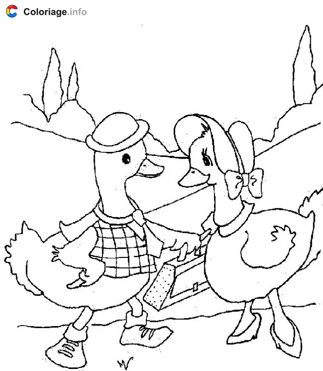 Coloriage Deux canards - Canard à imprimer