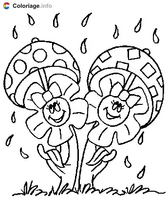 Deux champignons sous la pluie coloring page to print