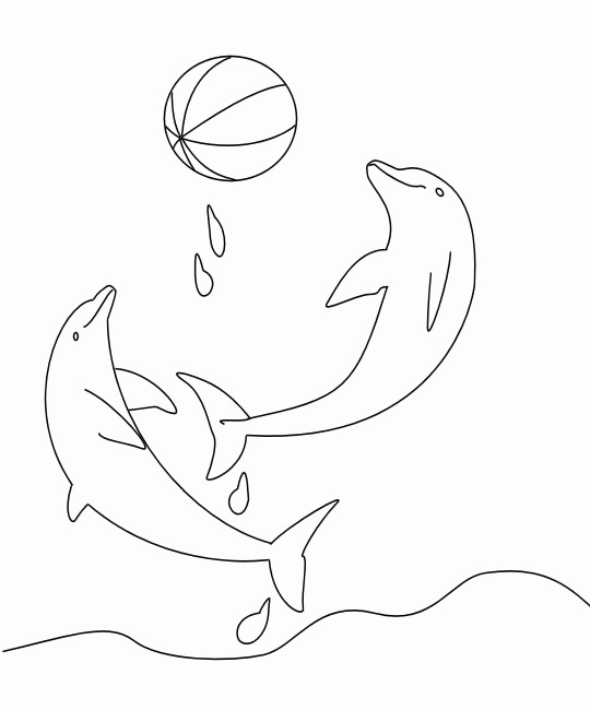 Coloriage Deux Dauphins Avec Un Ballon - Animaux à imprimer