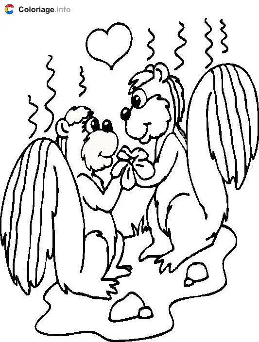 Two Squirrels in Love coloring page to print
