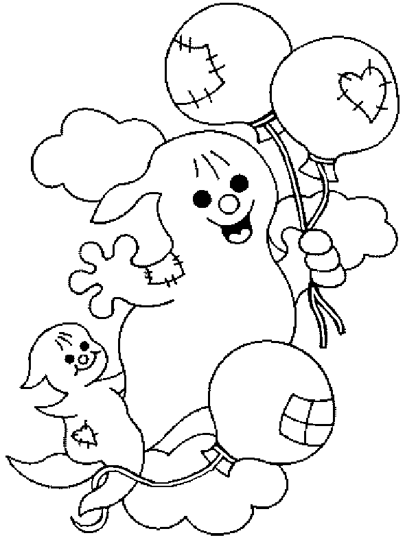 Coloriage Deux Fantômes Dans Les Nuages Avec Des Ballons - Halloween fantome à imprimer
