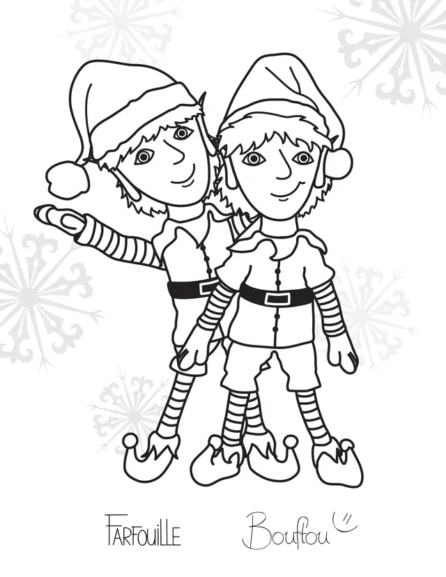 Coloriage Deux Lutins De Noël Jumeaux - Lutin de Noël à imprimer