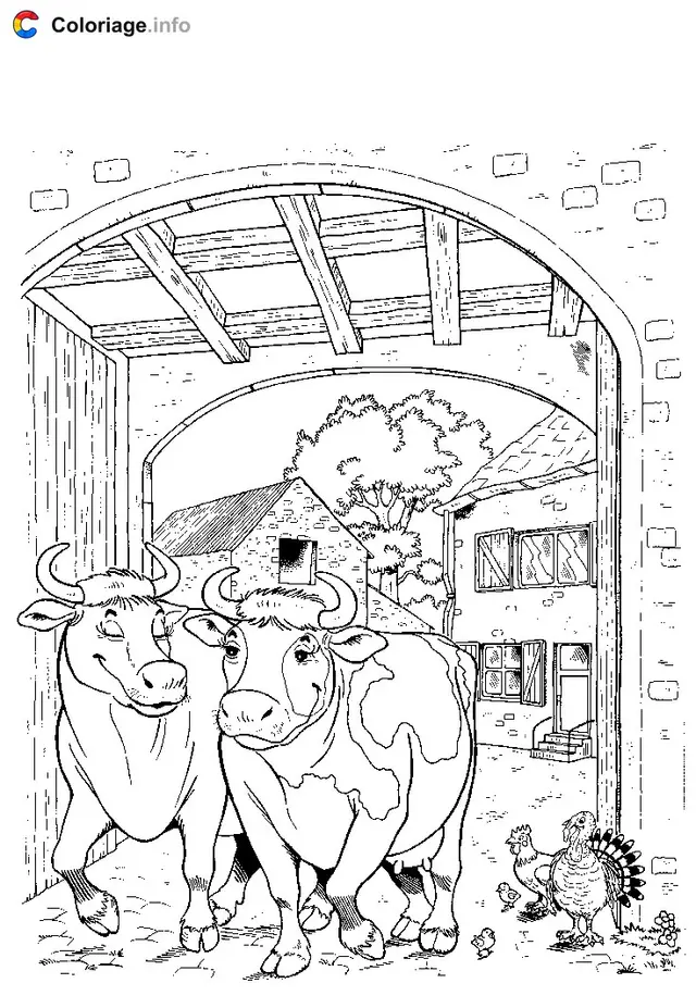 Two Cows in the Barn coloring page to print