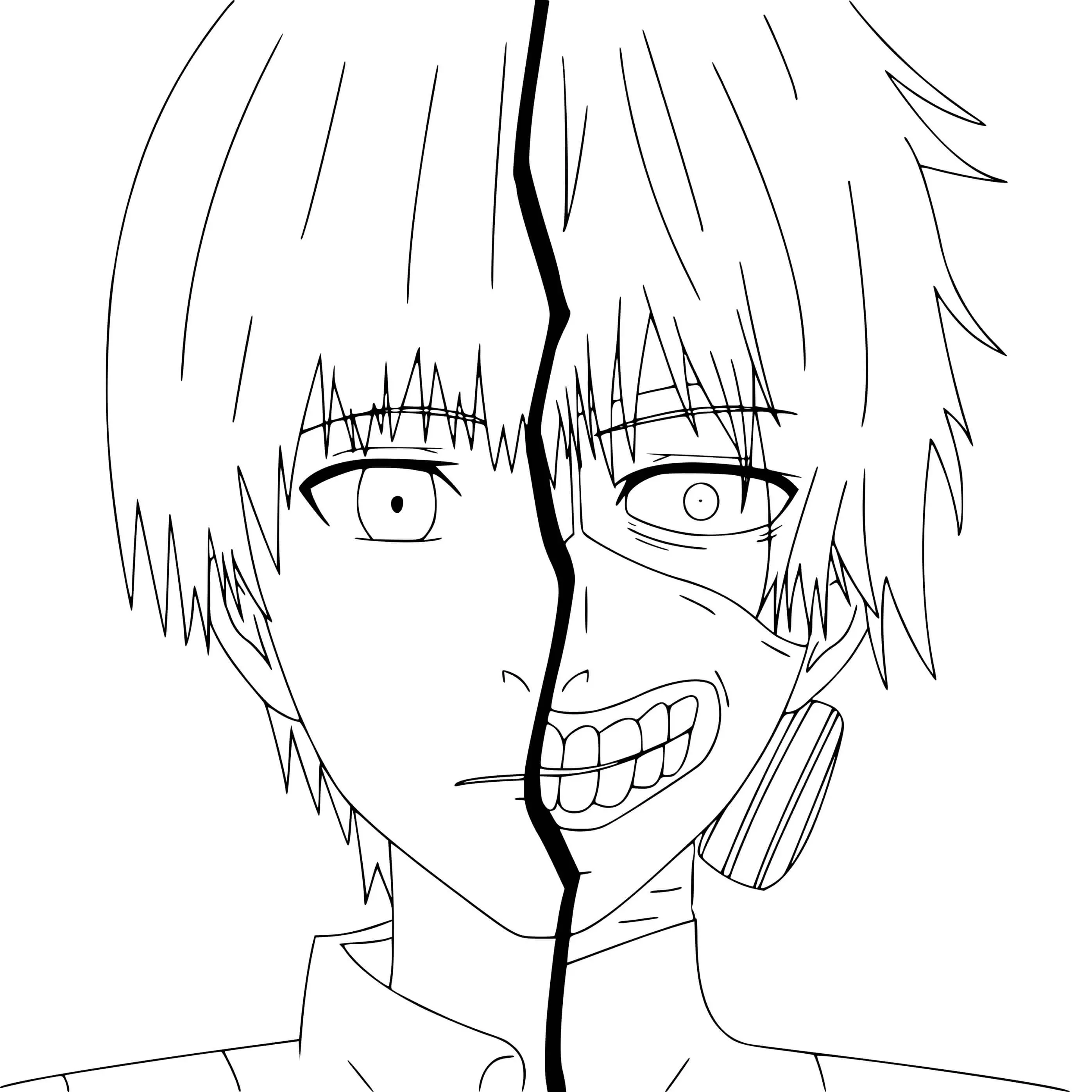 Coloriage Deux Visages De Ken Kaneki - Tokyo ghoul à imprimer