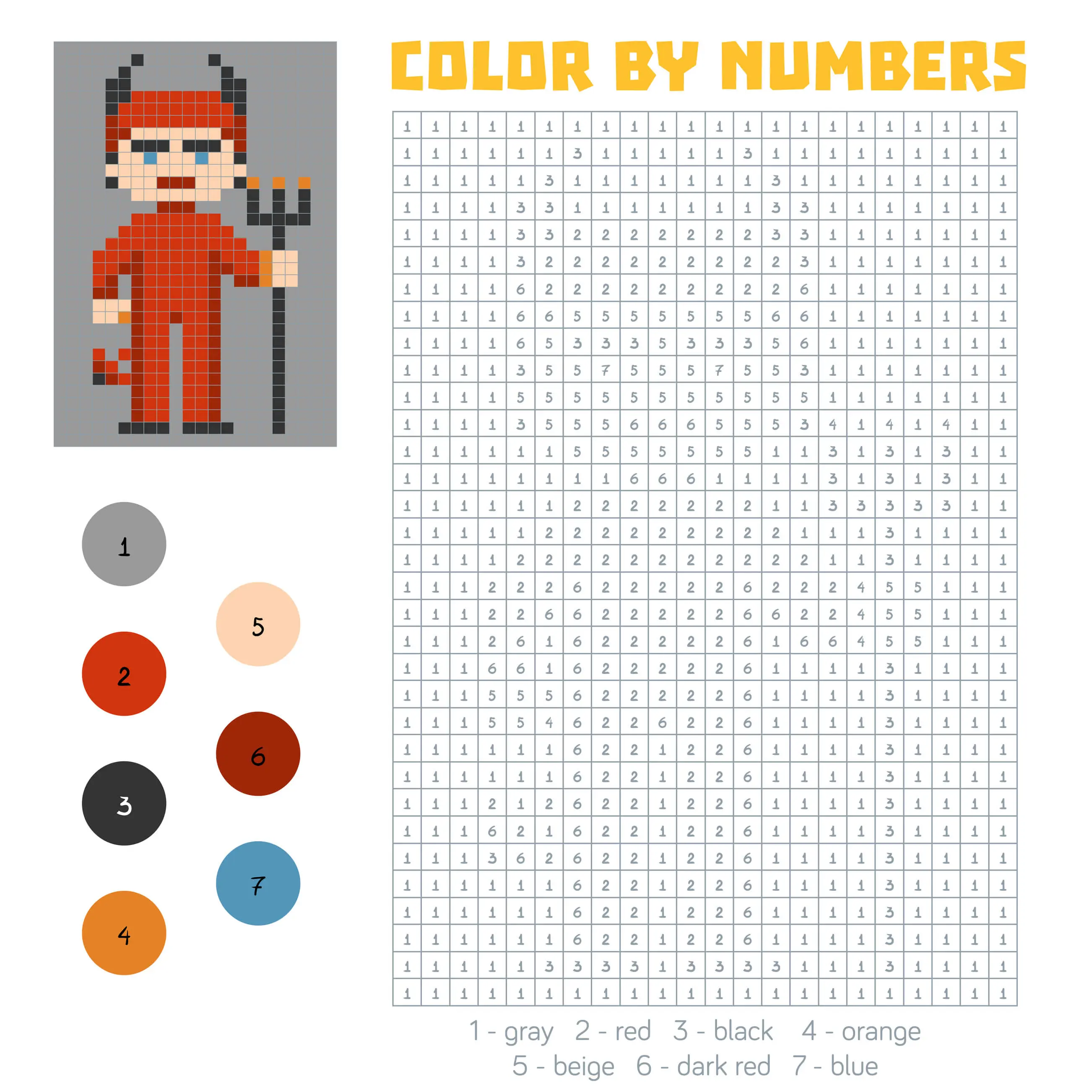 Coloriage Diable Magique Pixel - Magique à imprimer