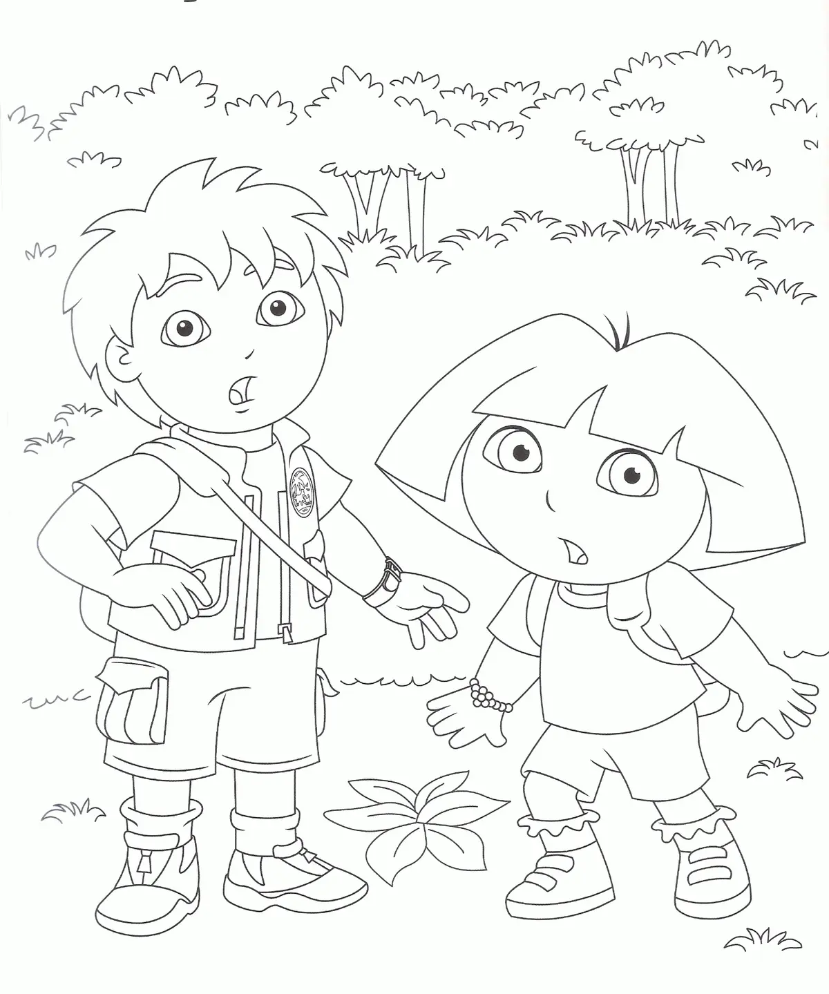 Ausmalbild Diego und Dora sind überrascht zum Ausdrucken