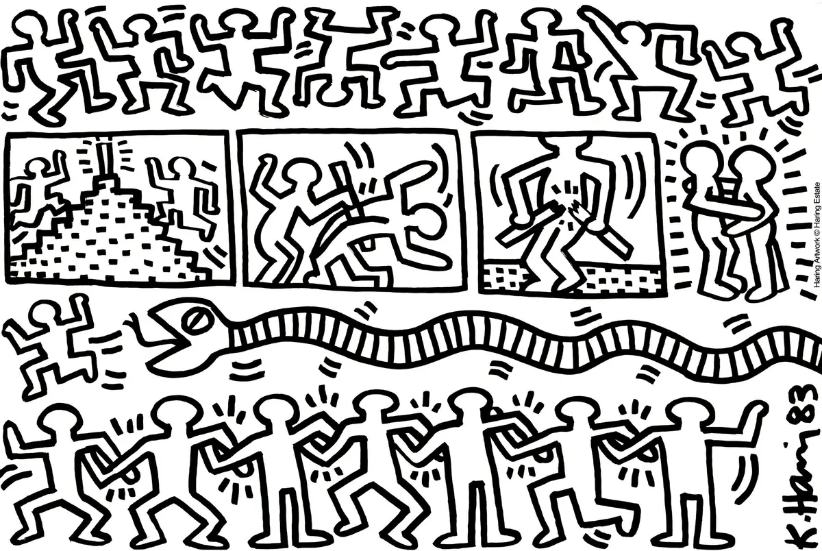 Difficult Keith Haring coloring page to print