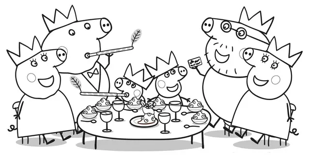Coloriage Diner De Noël De La Famille Peppa Pig Pour Le 25 Décembre - Peppa pig à imprimer