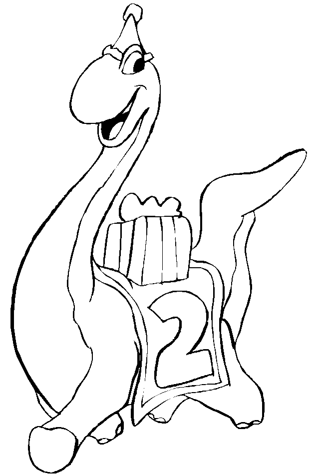 Kleurplaat Dino 2 jaar verjaardag om te printen