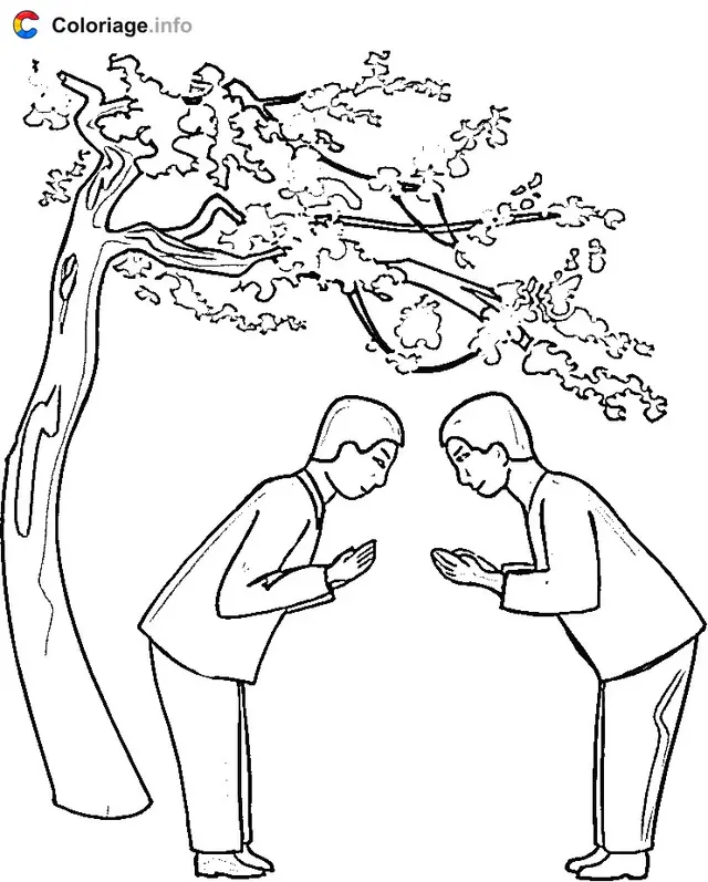 Coloriage Dire bonjour en japonais - Japon à imprimer