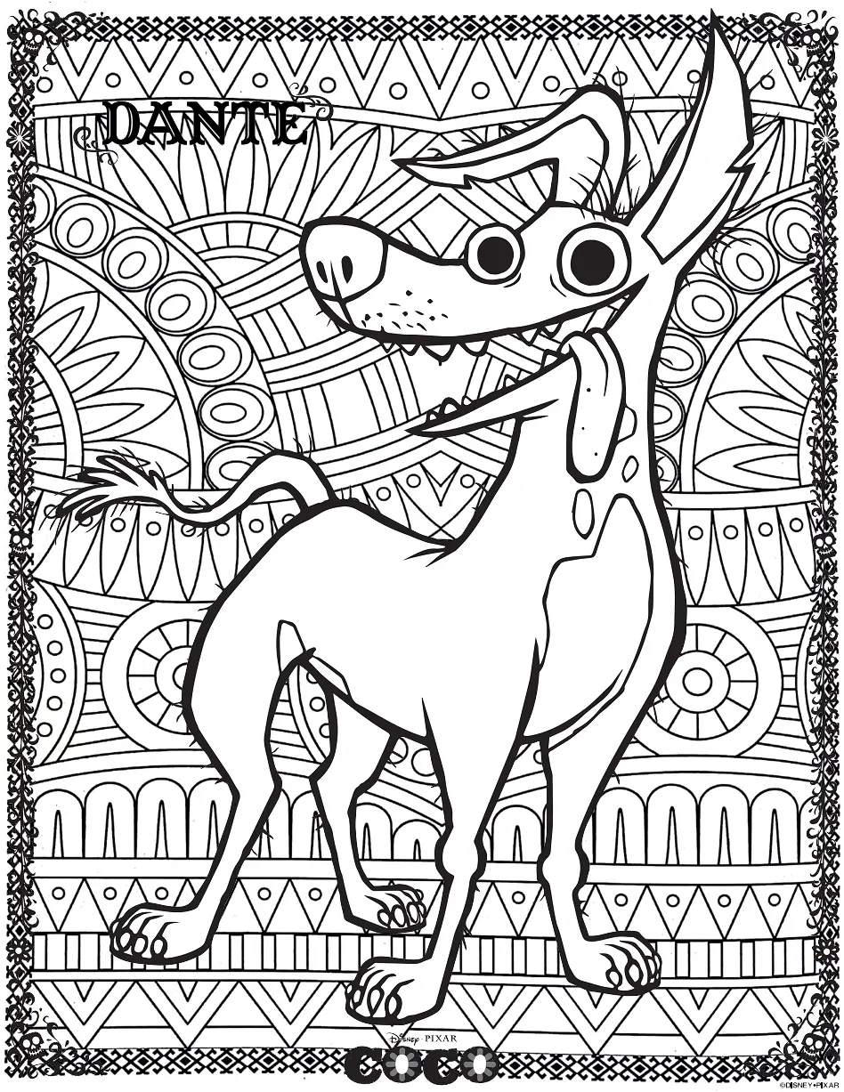 Coloriage Disney Coco Chien Dante Fond Mandala Adulte - Mandala disney à imprimer