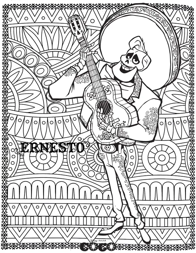 Disney Coco Ernesto Mandala for Adults coloring page to print