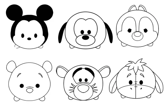 Ausmalbild Disney Kawaii – Micky Maus, Winnie Puuh und Tigger zum Ausdrucken