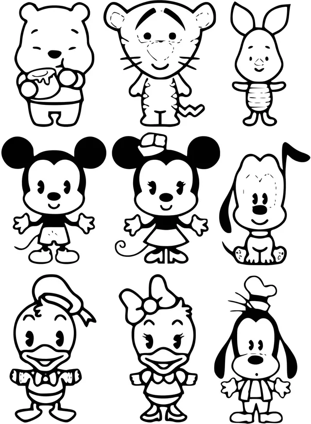Ausmalbild Disney Kawaii Baby-Charaktere Ausmalbilder zum Ausdrucken