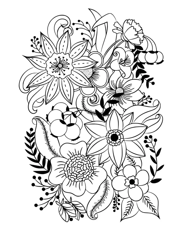 Coloriage Diverses Fleurs Et Feuilles Insipration - Fleurs à imprimer