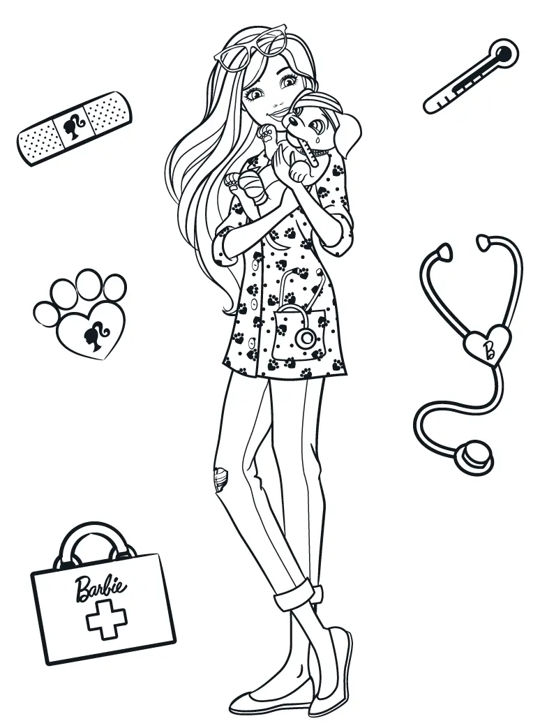 Coloriage Docteur Animaux Barbie Vétérinaire - Barbie à imprimer