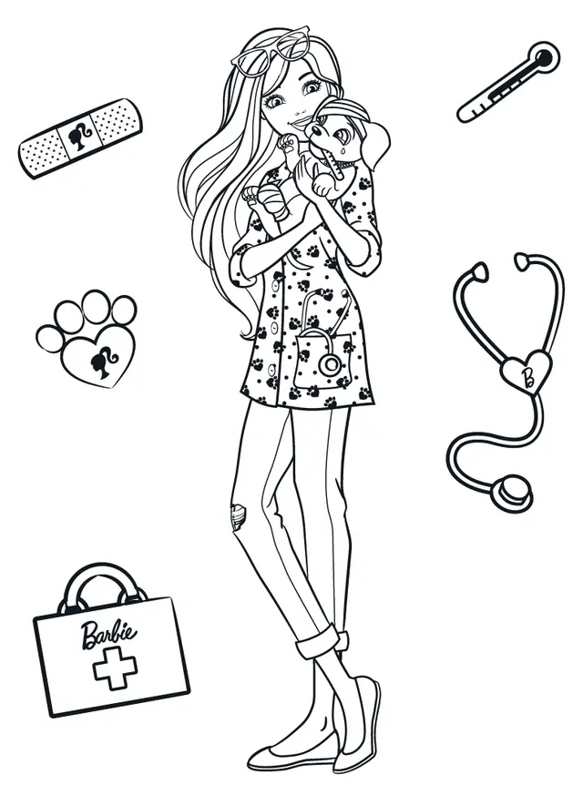 Coloriage Docteur Animaux Barbie Vétérinaire - Barbie à imprimer