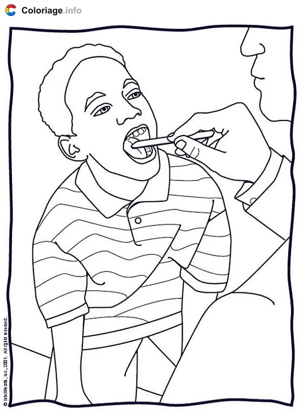 Doctor Examining a Boy's Throat coloring page to print