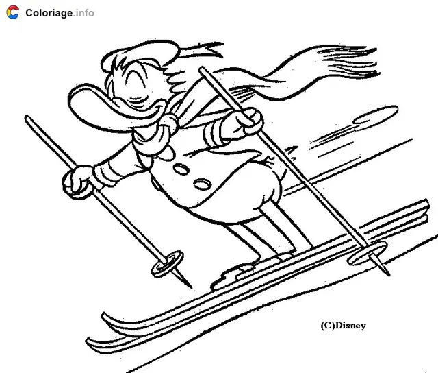 Donald Duck Skiing coloring page to print