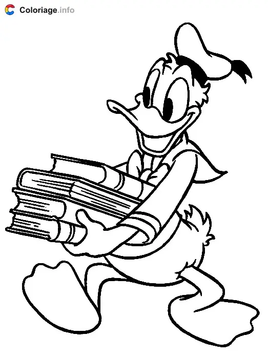 Coloriage Donald rapporte des livres a la bibliotheque - Rentrée scolaire à imprimer