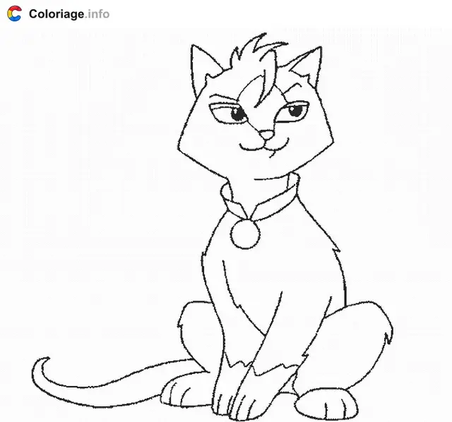 Desenho de Dongwa o gato sentado com seu colar para colorir