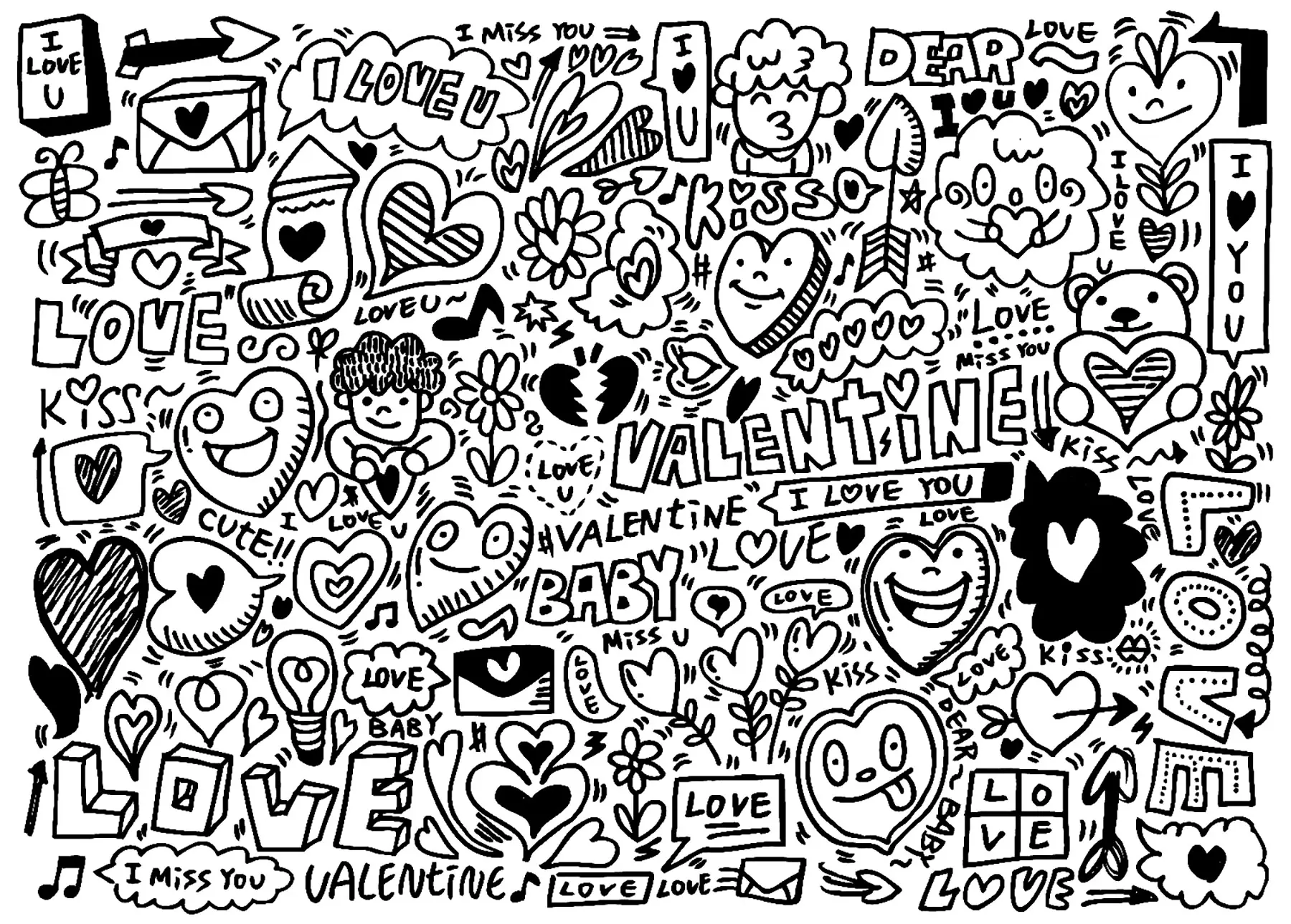 Coloriage Doodle Amour Saint Valentin - Saint-Valentin à imprimer
