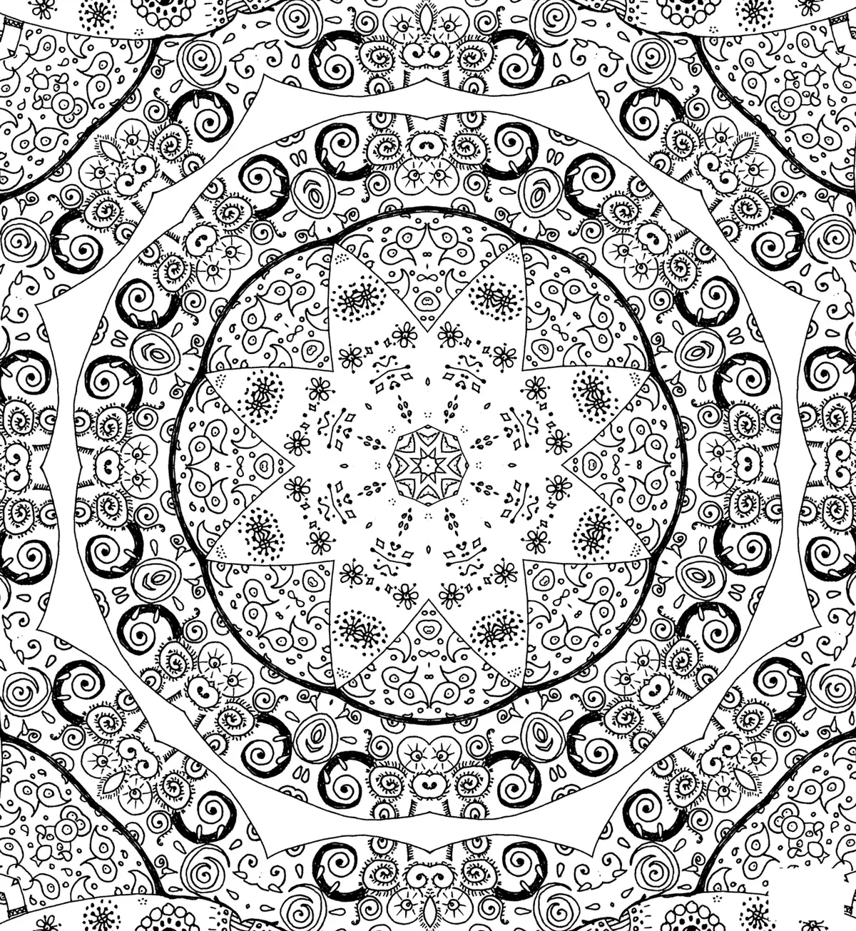 Complex Doodle Mandala coloring page to print