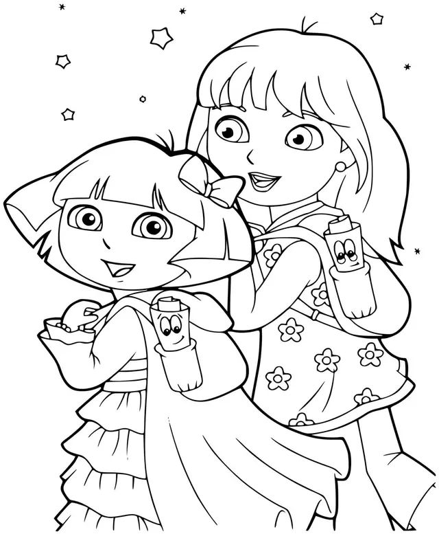 Coloriage Dora Et Sa Grande Sœur Rentrée Scolaire - Dora à imprimer