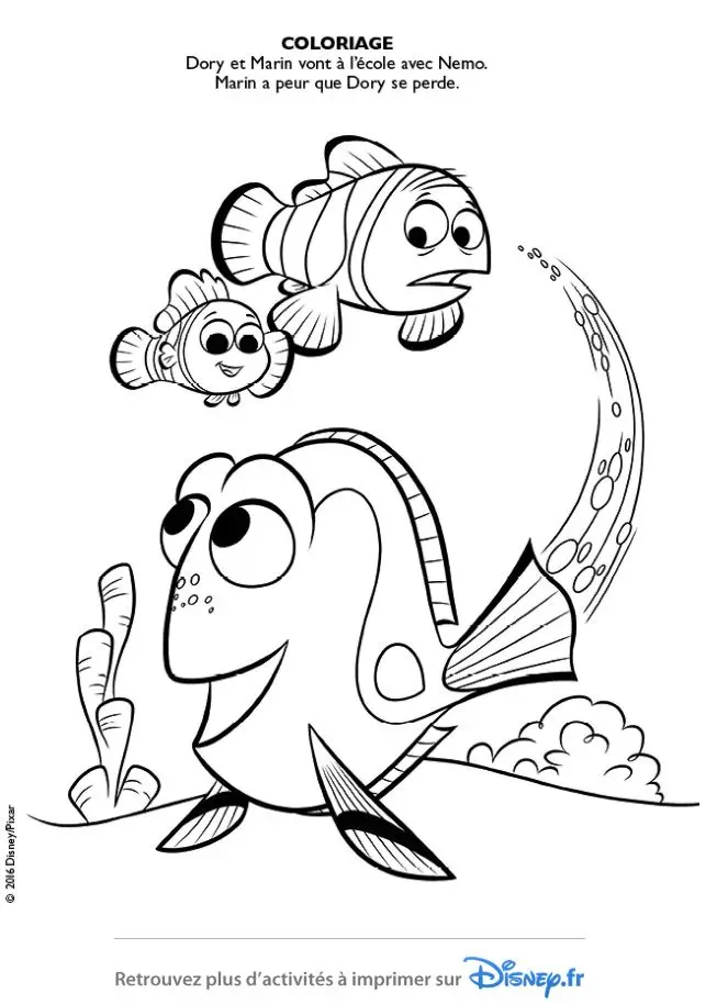 Coloriage Dory Et Marin Avec Nemo - Le Monde de Dory à imprimer