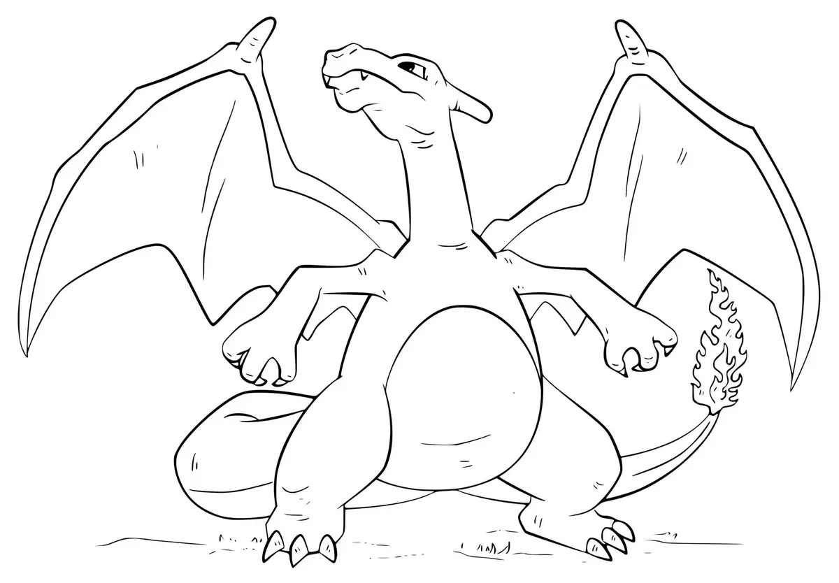 Disegno di Charizard Pokémon che sputa fuoco da stampare