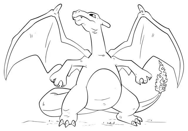 Coloriage Dracaufeu Pokemon Flamme Crache Du Feu - Dracaufeu à imprimer