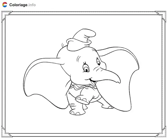 Dibujo de Dumbo con marco decorativo para colorear