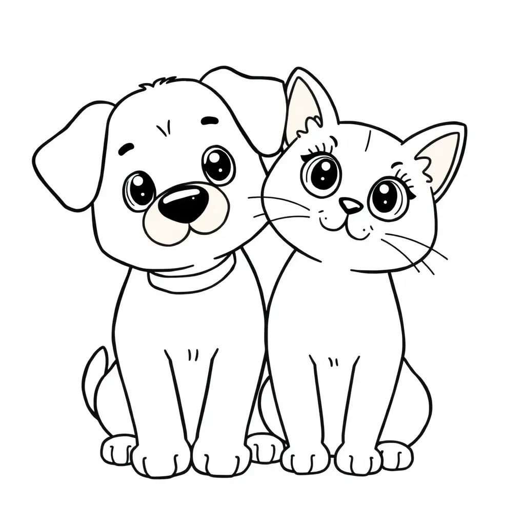 Coloriage Duo Adorable Chiot Et Chaton - Chien et chat à imprimer