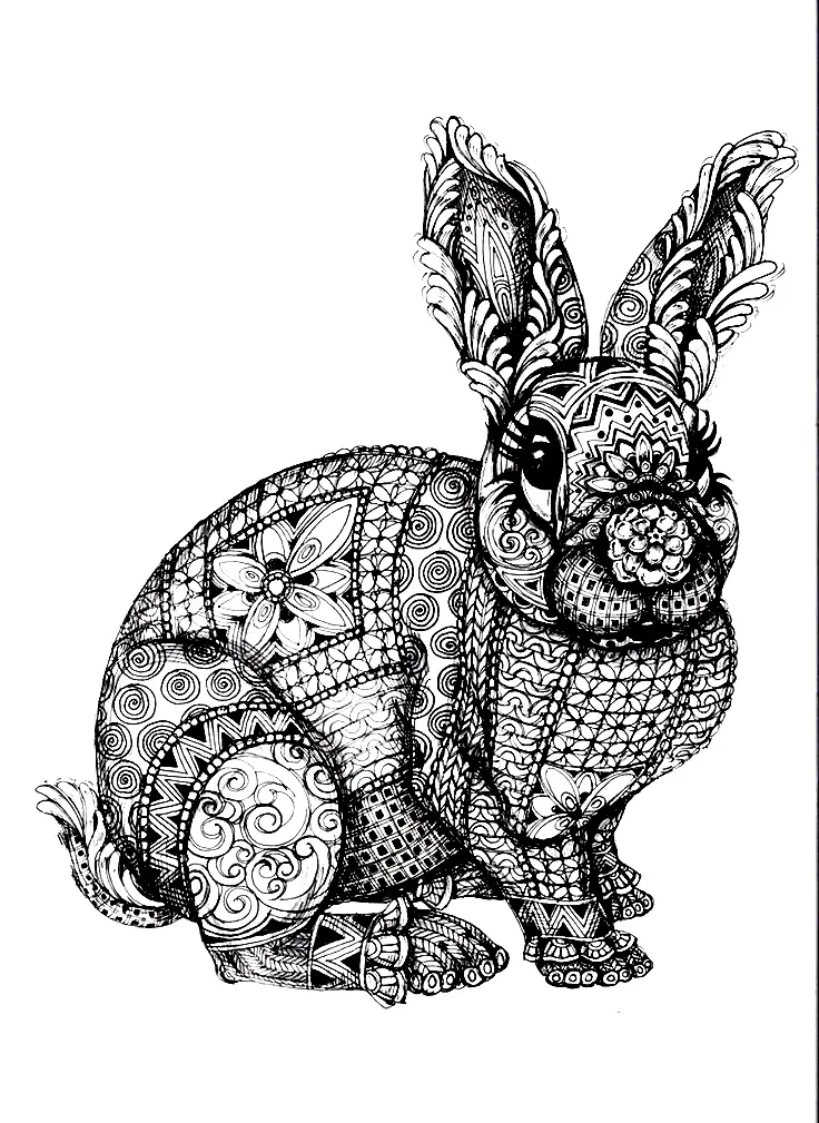 Easter Bunny Zentangle Antistress coloring page to print