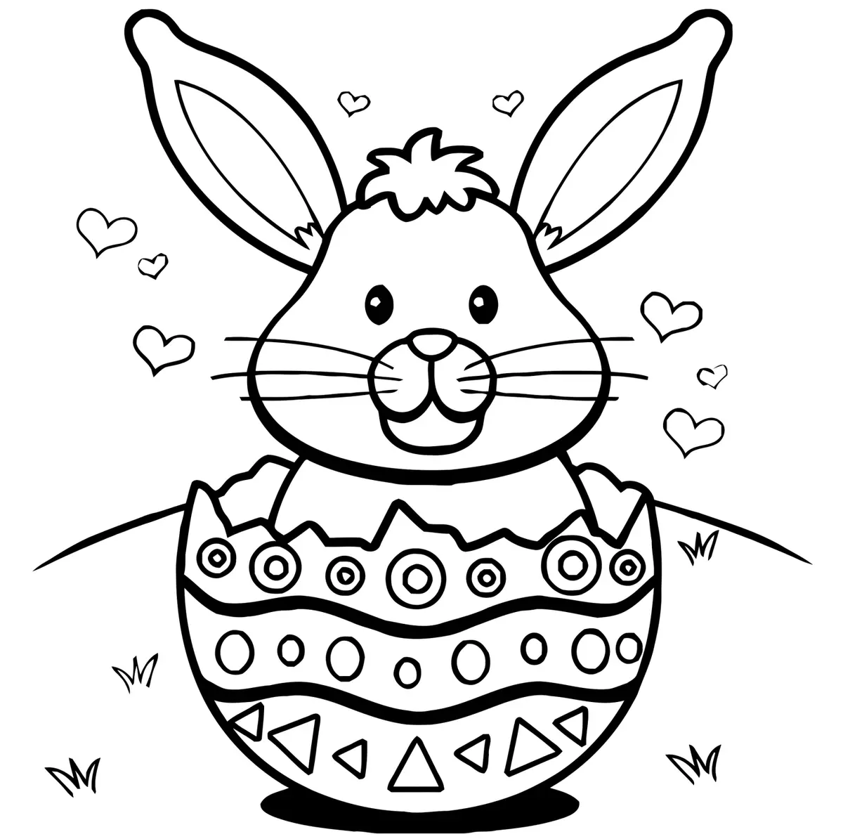 Easter Bunny with Eggs and Hearts coloring page to print