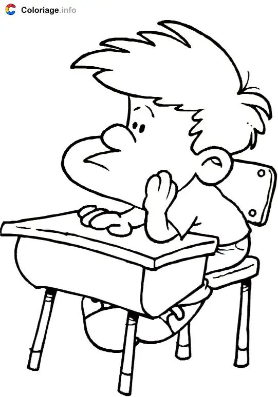 Coloriage Ecolier en classe - Rentrée scolaire à imprimer