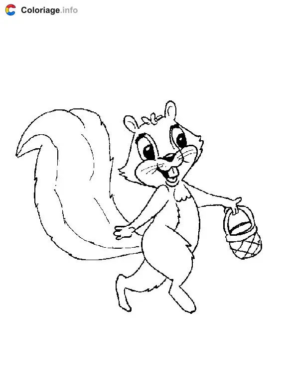 Squirrel Out for a Stroll with His Basket coloring page to print