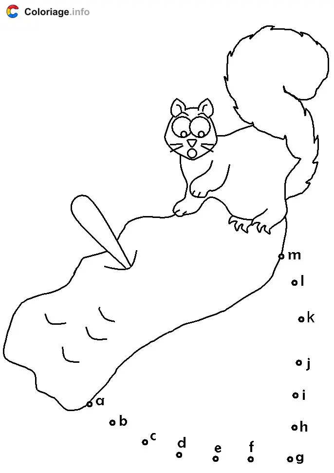 Coloriage Ecureuil sur une noisette - Points a relier à imprimer