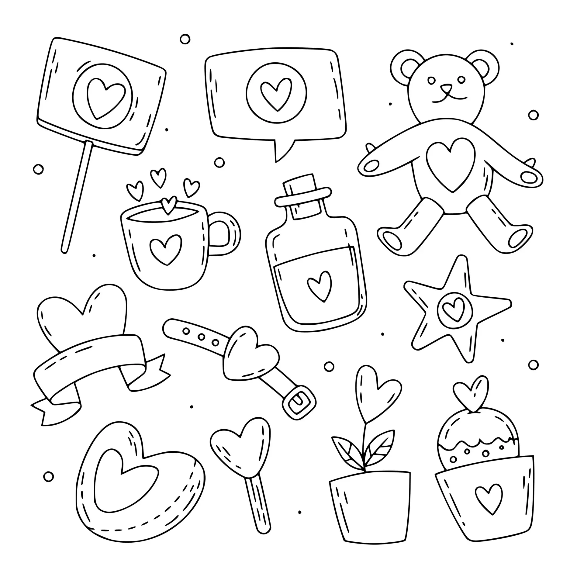 Coloriage Elements Saint Valentin Ours Et Cœurs - Saint-Valentin à imprimer