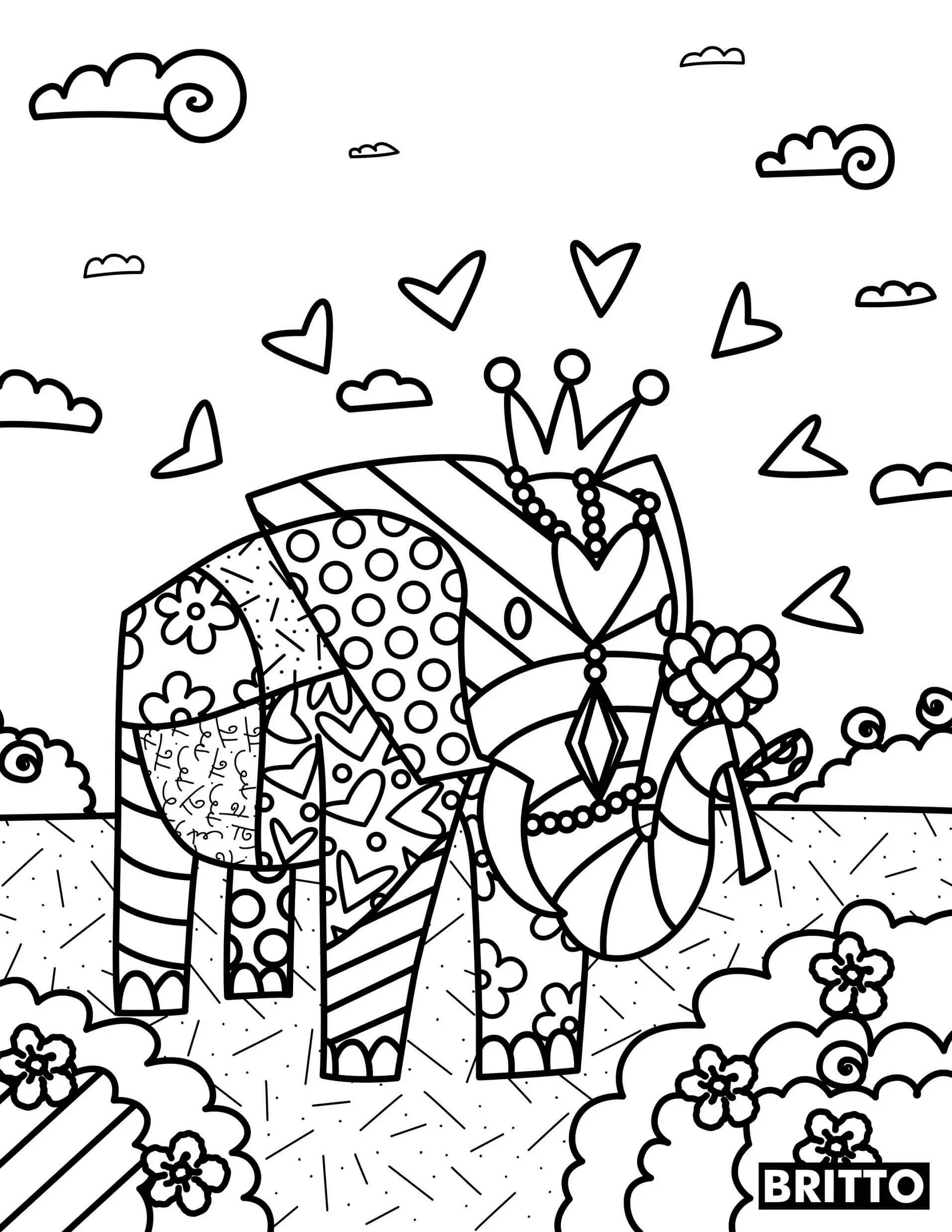 Coloriage Éléphant Animaux Par Romero Britto - Romero britto à imprimer
