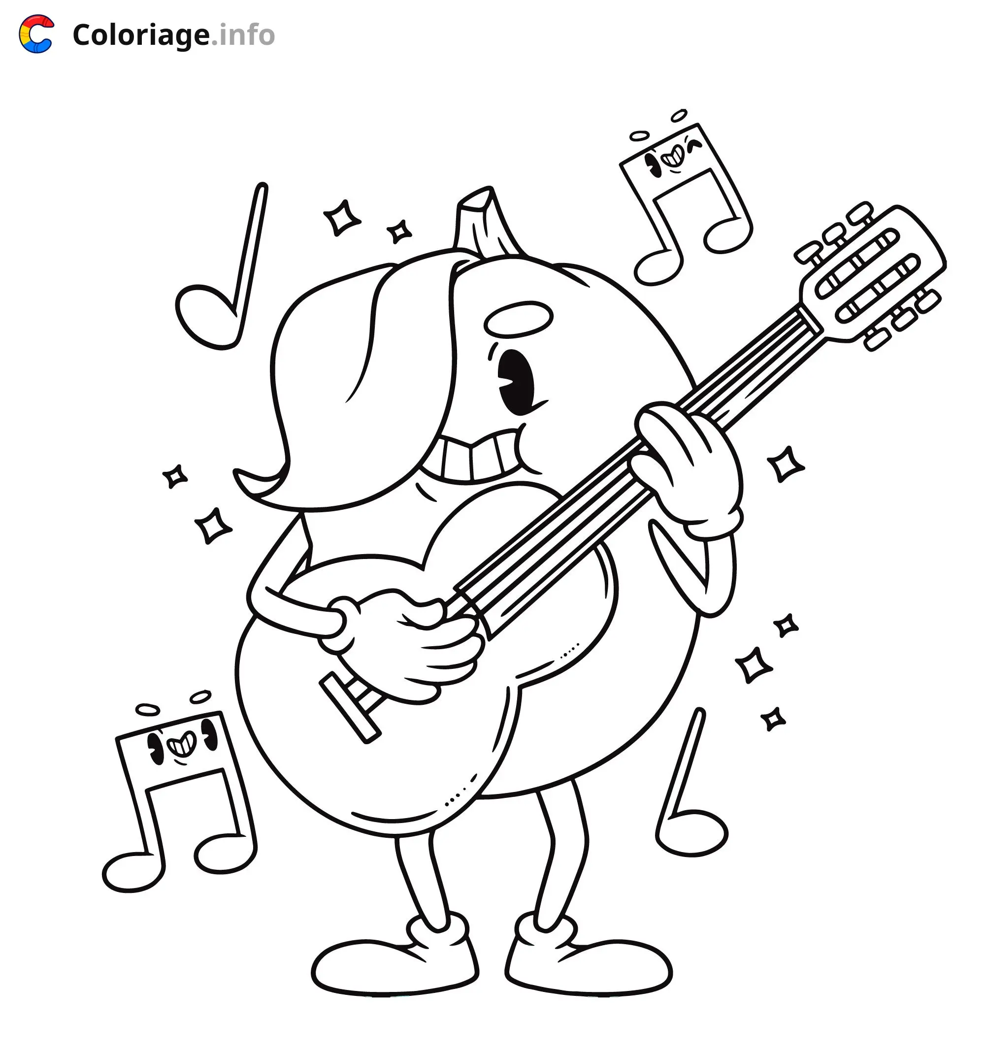 Coloriage Éléphant musicien jouant de la guitare - Musique à imprimer