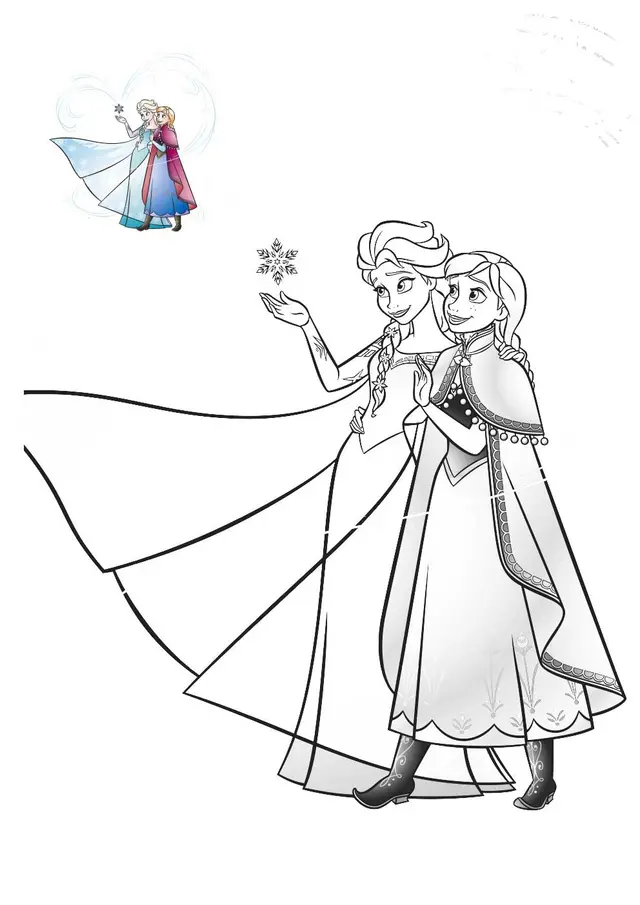 Coloriage Elsa Anna Family Love Frozen - La Reine des neiges à imprimer