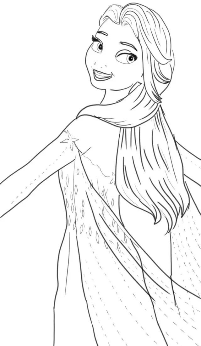 Coloriage Elsa Et Sa Belle Robe Dans Le Royaume Scandinave - La Reine des neiges 2 à imprimer